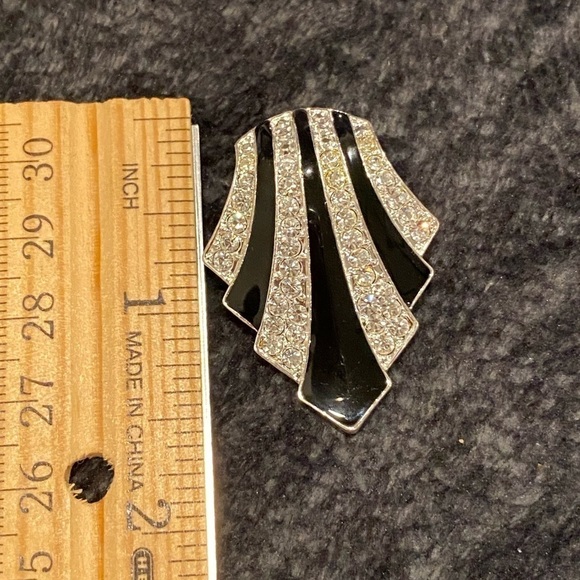 Vintage Avon Art Deco Style Scarf Slide Silver Tone Metal Black Rhinestones - Picture 6 of 6